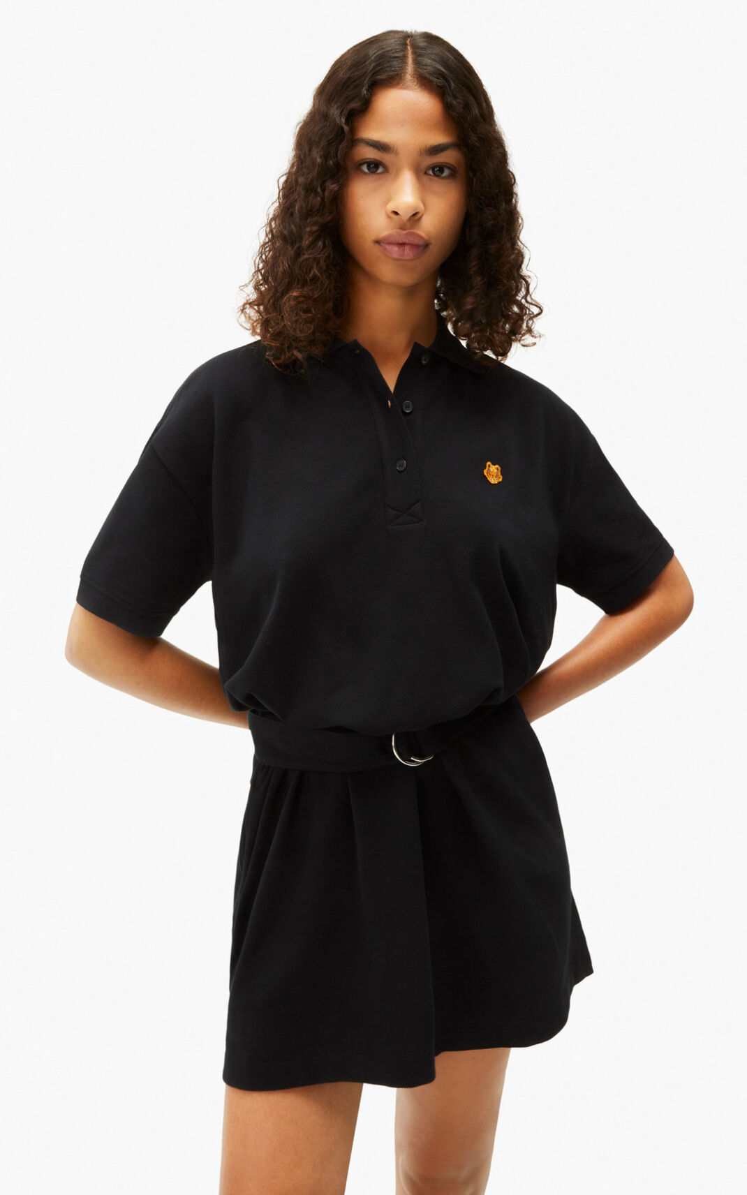 Kenzo Tiger crest polo Dress Black For Womens 5017BXMYN